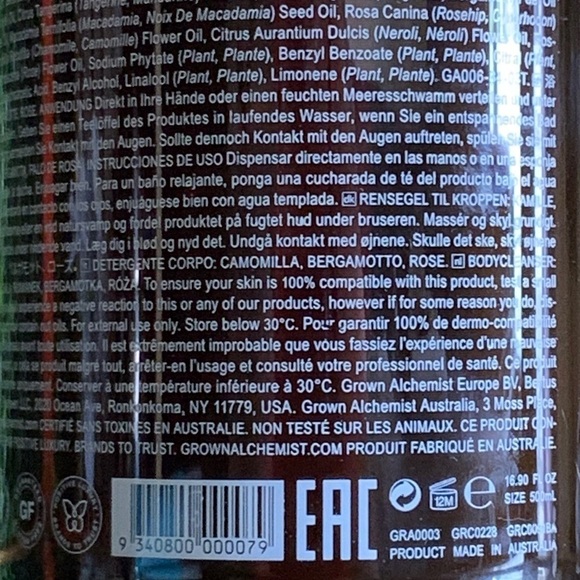 Grown Alchemist Body Cleanser | NEW | Chamomile Bergamot Rose 500mL - Picture 6 of 7